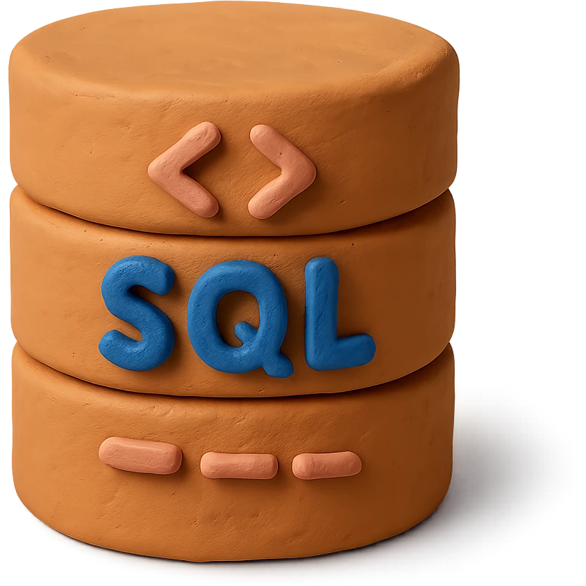 claymation style database cylinder with SQL code symbols emoji