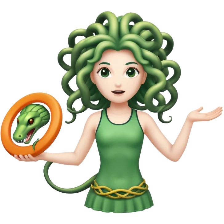 medusa, with snakes as hair, wearing an athletic outfit, throwing a frisbee emoji