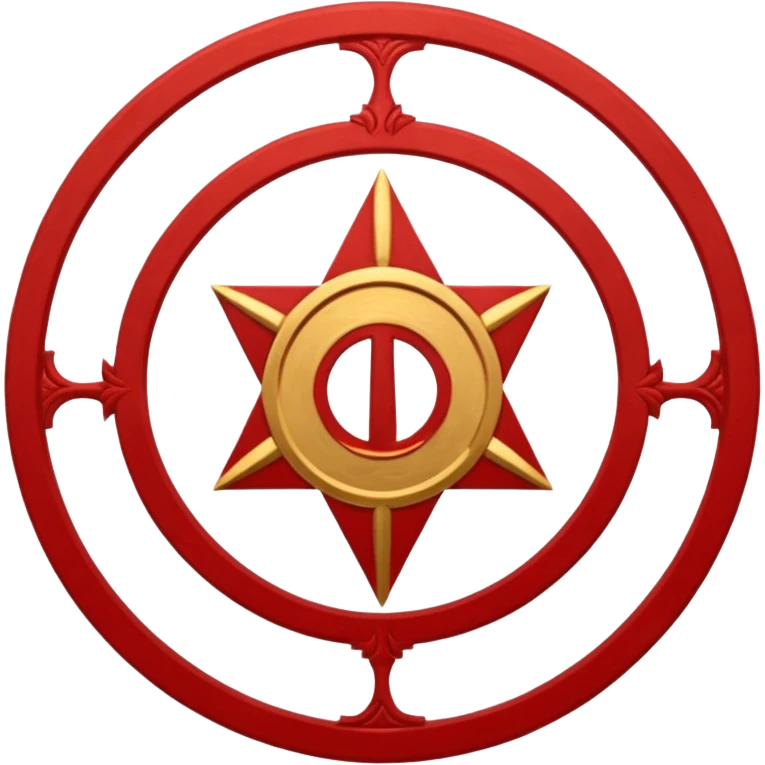 a circular casting sigil inspired by the wizard101 balance school using base color sand and trim color red with A golden scale in the middle as a the main focus  emoji