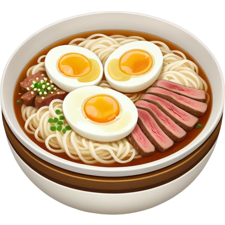 a bowl of naengmyeon with a single egg slice and a single piece of beef emoji