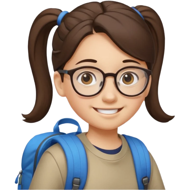 student brunet kid girl, ponytail wearing glasses with backpack emoji