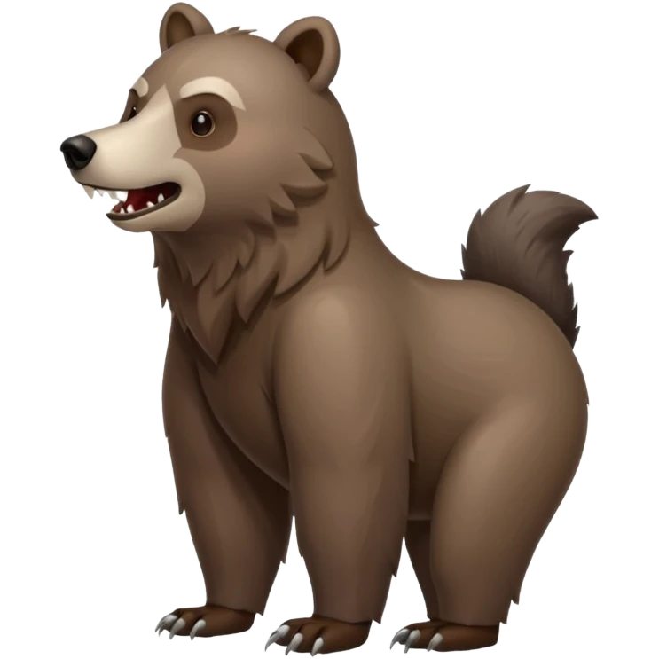 Grizzly bear with a wolf’s tail, fluffy neck fur, and long downward pointing tusks emoji