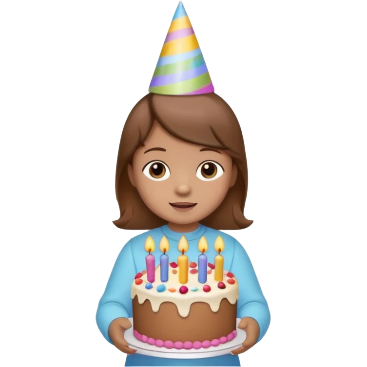 with brown hair cute baby wearing birthday hat with birthday cake emoji