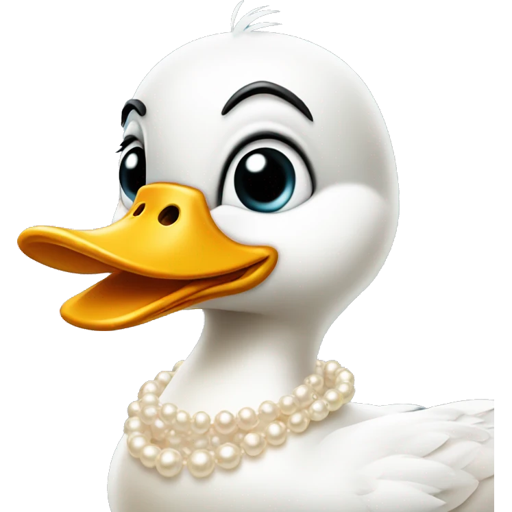duck with eyelashes that are long and a pearl necklace. a profile of the face emoji