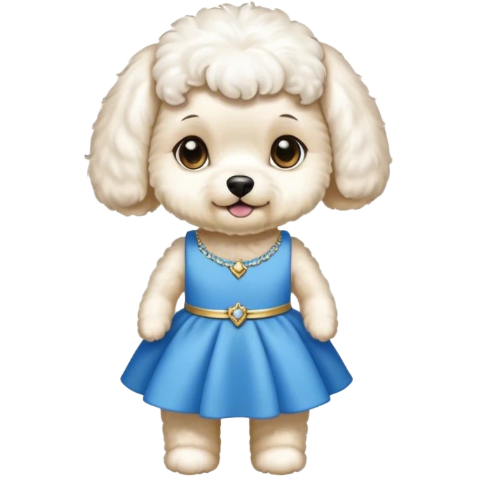Bichon havanaise wearing a blue dress emoji