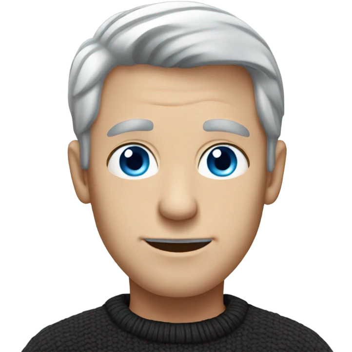 A guy with blue eyes and grey hair who is wearing a black sweater emoji