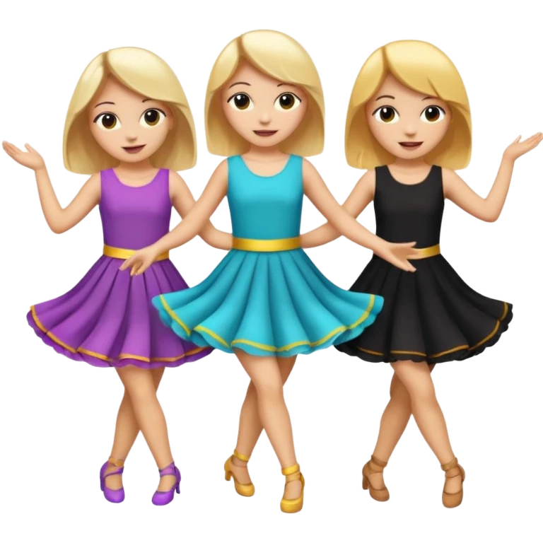 Emoji of 3 Girls dancing one with blonde hair, one tan skin with brown hair and one with black  hair ONLY ONE IS BLONDE emoji