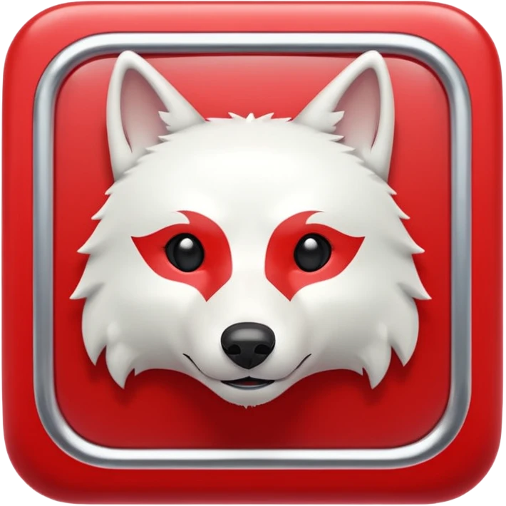 A bold white capital letter C with a small white wolf head icon above it, inside a red rounded square, emoji style, flat design, shiny light reflection, same style as 🅱️ emoji, transparent background. emoji