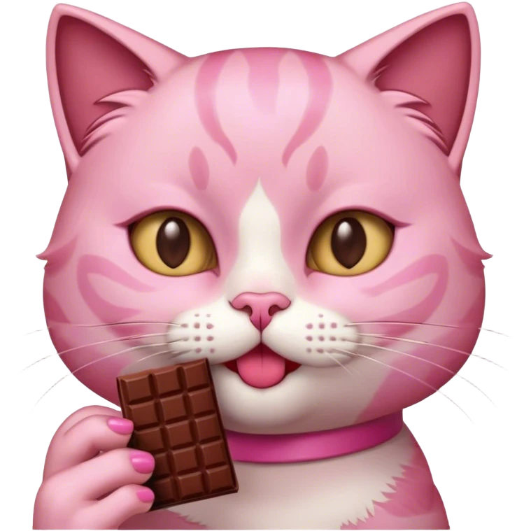 pink cat eating a chocolate emoji