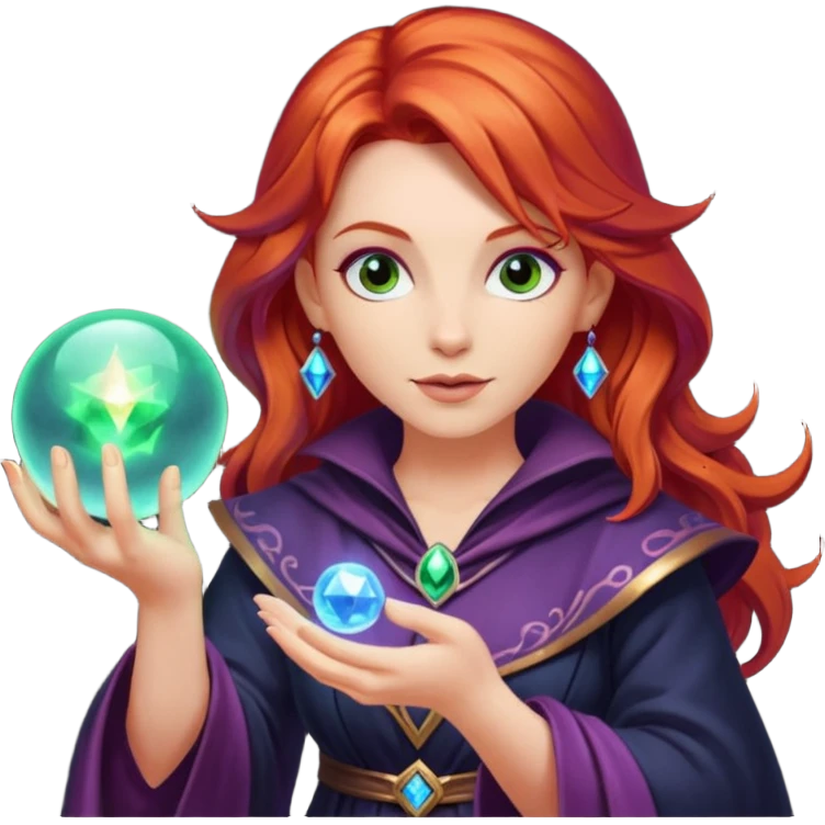 Red-haired sorceress with a magic ball emoji