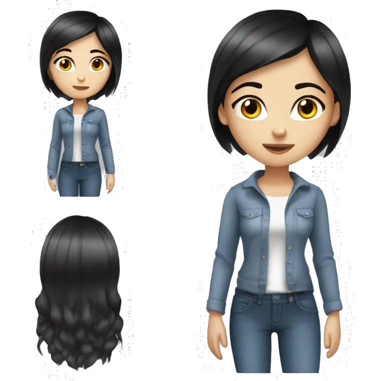 a girl with fair skin, straight black hair, gray-blue eyes, standing,very beautiful,very hot,model emoji
