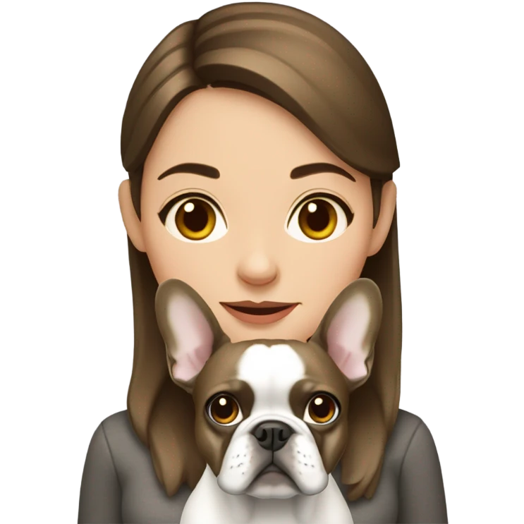 Brown hair Girl with gray French bulldog emoji