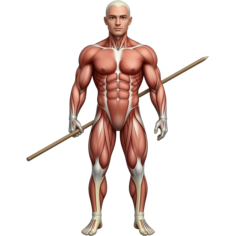 full view of muscular man with stick legs emoji