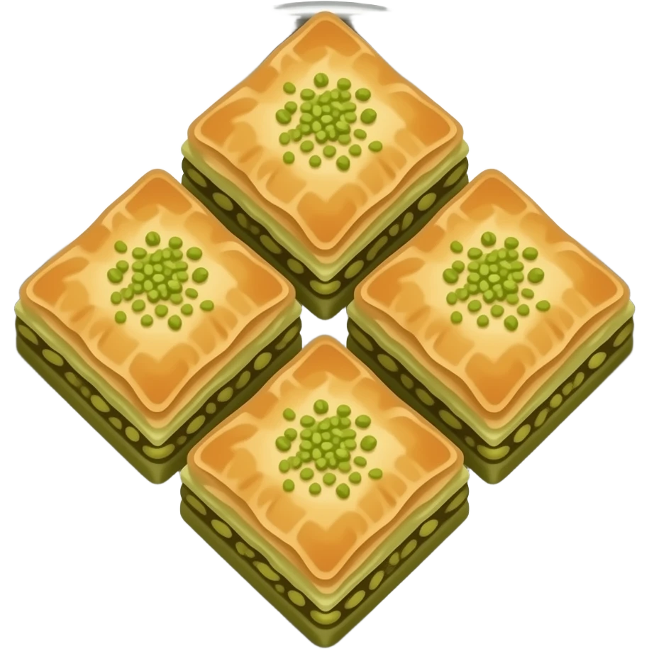 Yuvarlak gümüş bir tepside kare dilimlenmiş 2×3 sıralı toplam 6 adet fıstıklı baklavalar emoji