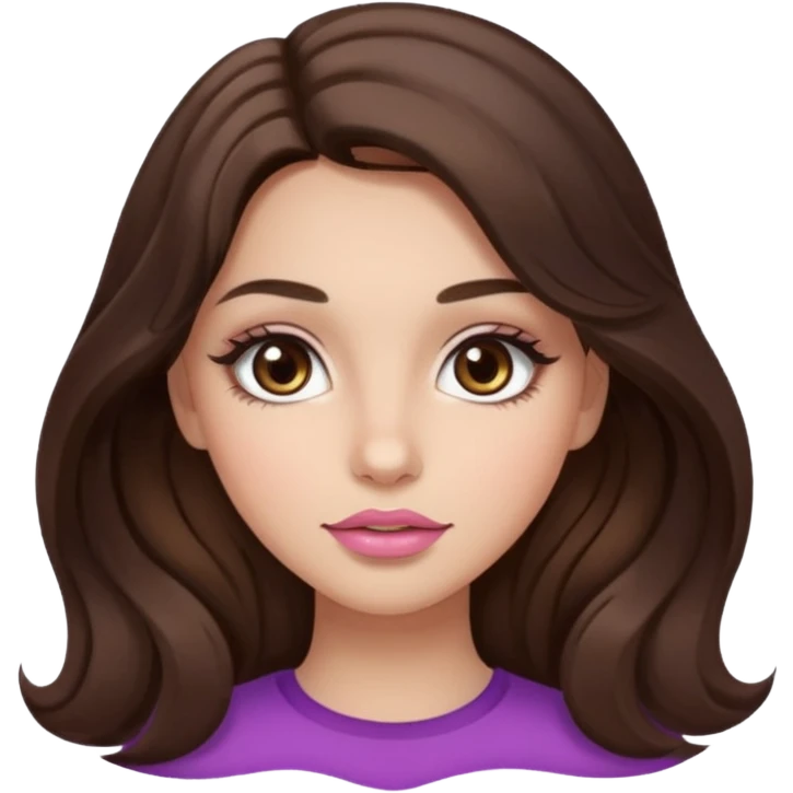 girl with wavy long dark brown hair, brown eyes, light to medium complexion, long lashes, almond shaped eyes, light pink lipstick emoji