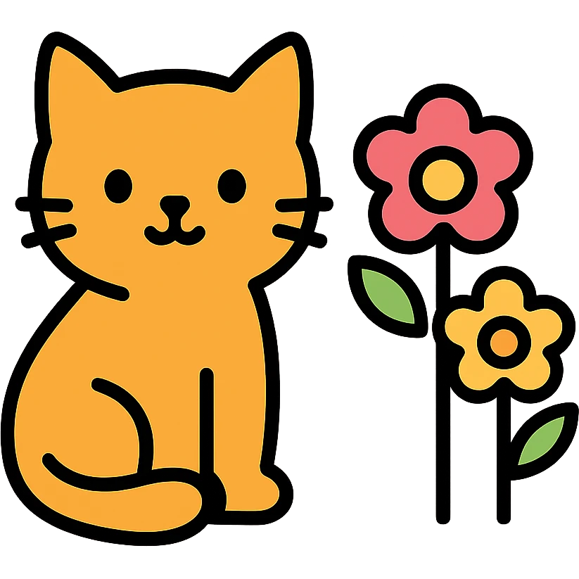 color outline icon of a cat with flowers emoji