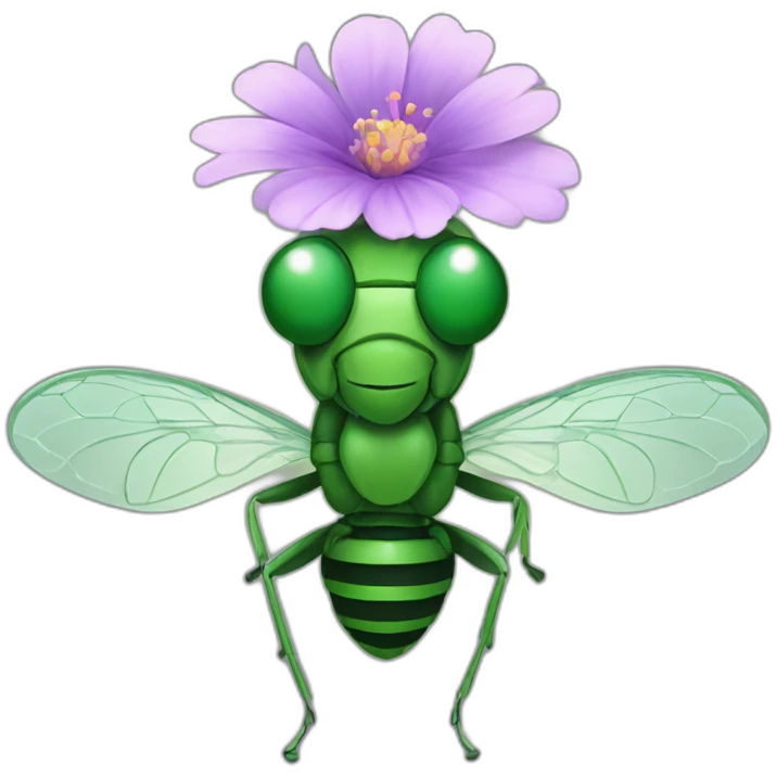 Green fly with a flower on its head emoji