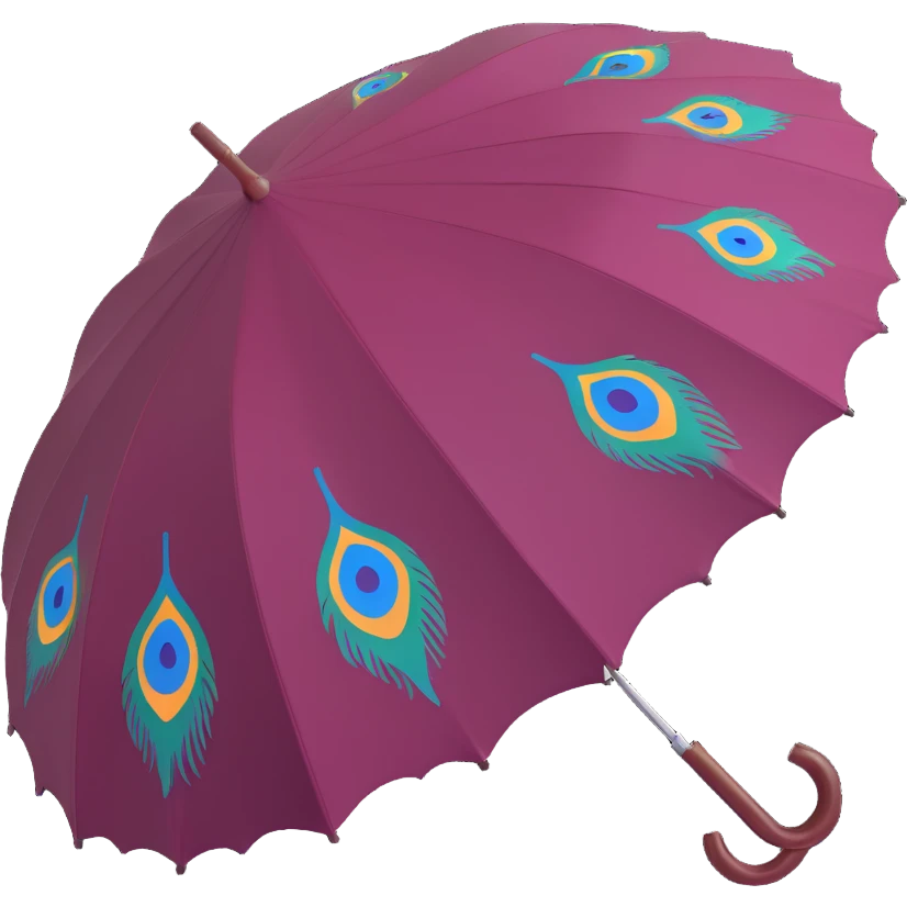 burgundy umbrella with a peacock feather pattern in 3D emoji style emoji