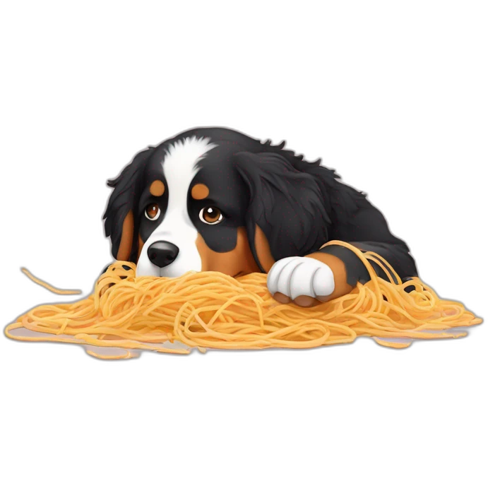 Bernese mountain dog eating spaghettis emoji