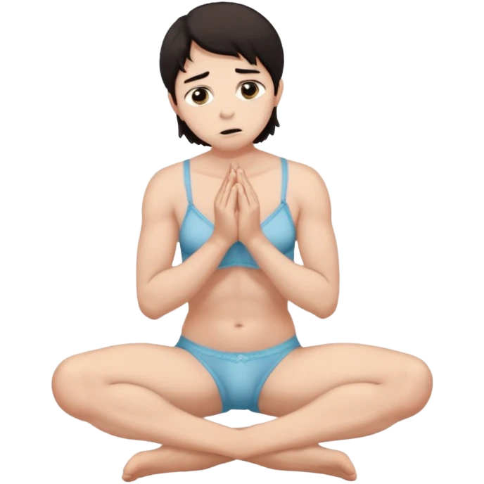 Submissive man on knees begging wearing female underwear with dark hair emoji