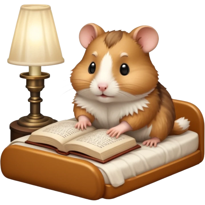 hamster reading in bed with retro light lamp next to it emoji