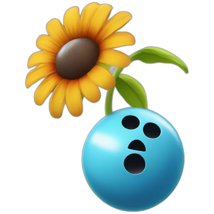 a bowling ball falling from the sky on a flower emoji