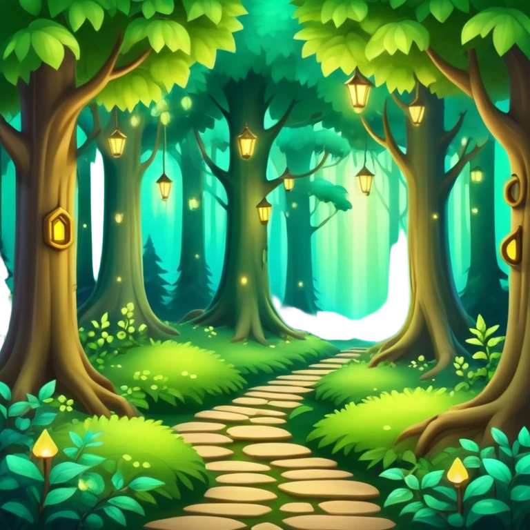 enchanted forest scene with lush green trees and magical glowing accents emoji