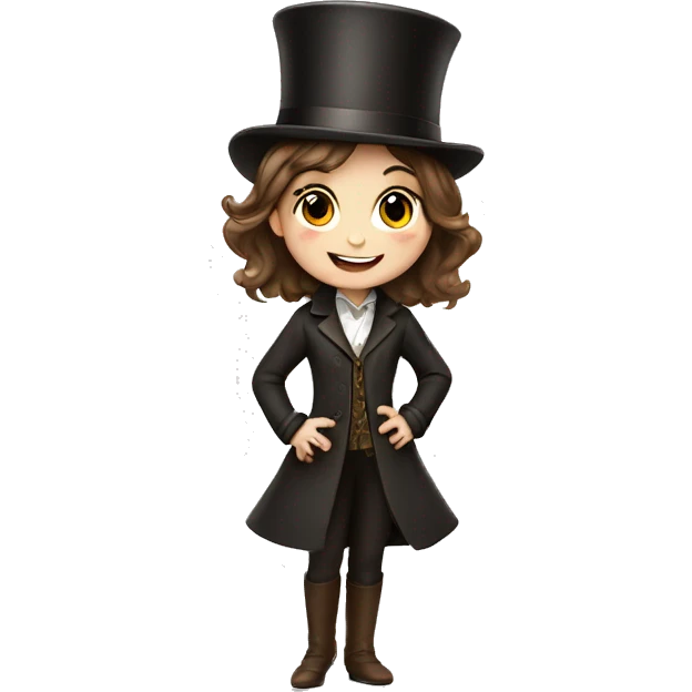 happy white little girl - brown hair- magician- top hat emoji