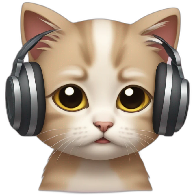 sad kitten listening to music with tears in her eyes emoji