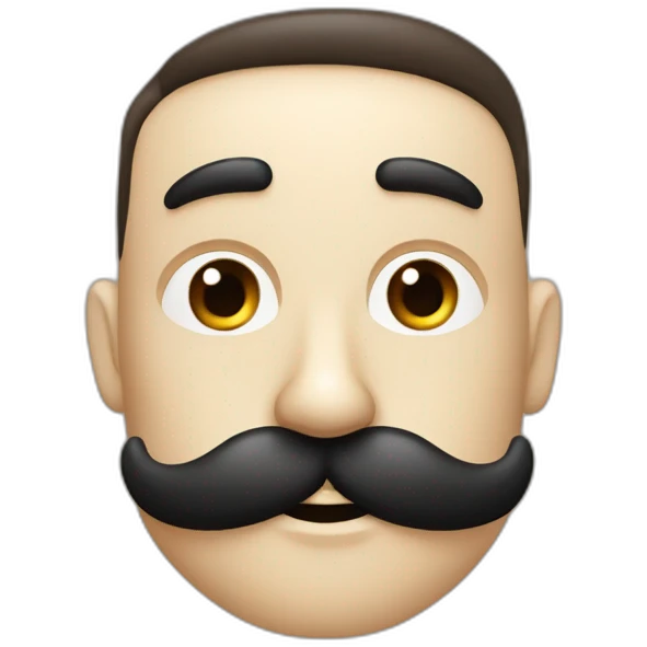 Visage fin petite moustache noir yeux noir cheveux brun plaqué à droite emoji