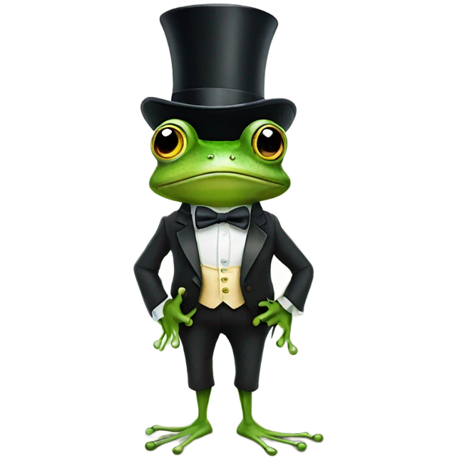 Frog wearing a top hat and bow tie standing on two legs emoji