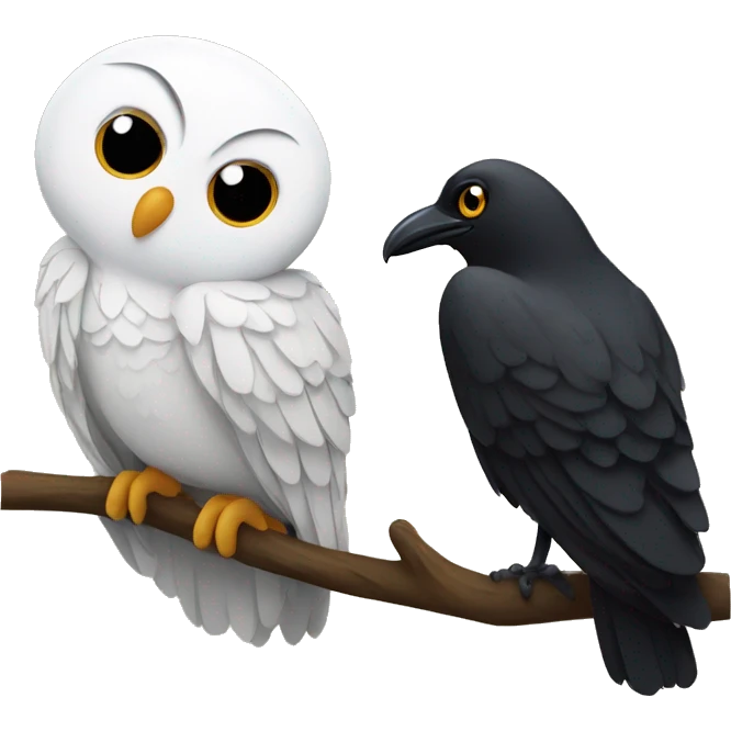 A White owl and a crow cuddling  emoji