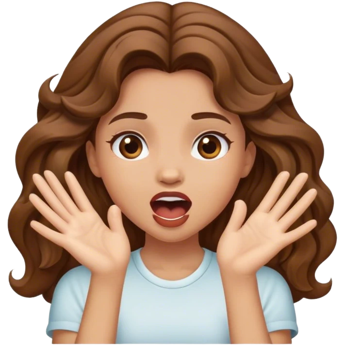 OMG girl with hands, open mouth, brown wavy ha ir emoji