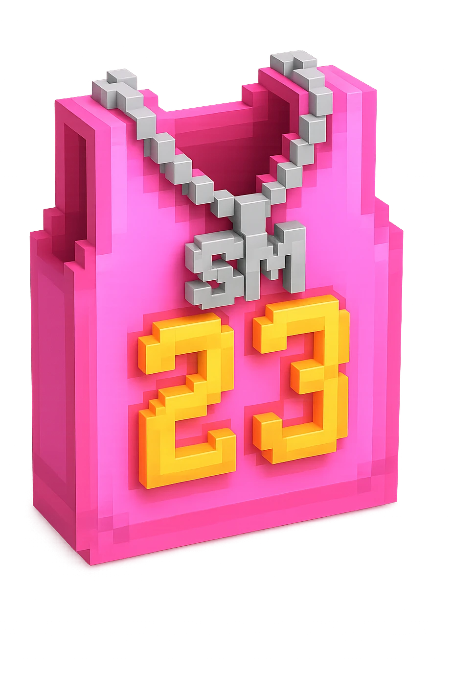 светящейся розовая баскетбольная майка с надписью "23" и серебряная цепь с надписью "SM", no background emoji