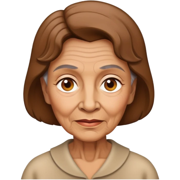 A old woman with brown hair and with a tan emoji