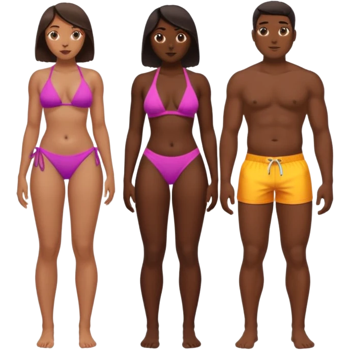 a slim thick black girl with a big butt wearing a bikini standing sideways with a dark skin sexy boy wearing bottom and shows his dick emoji