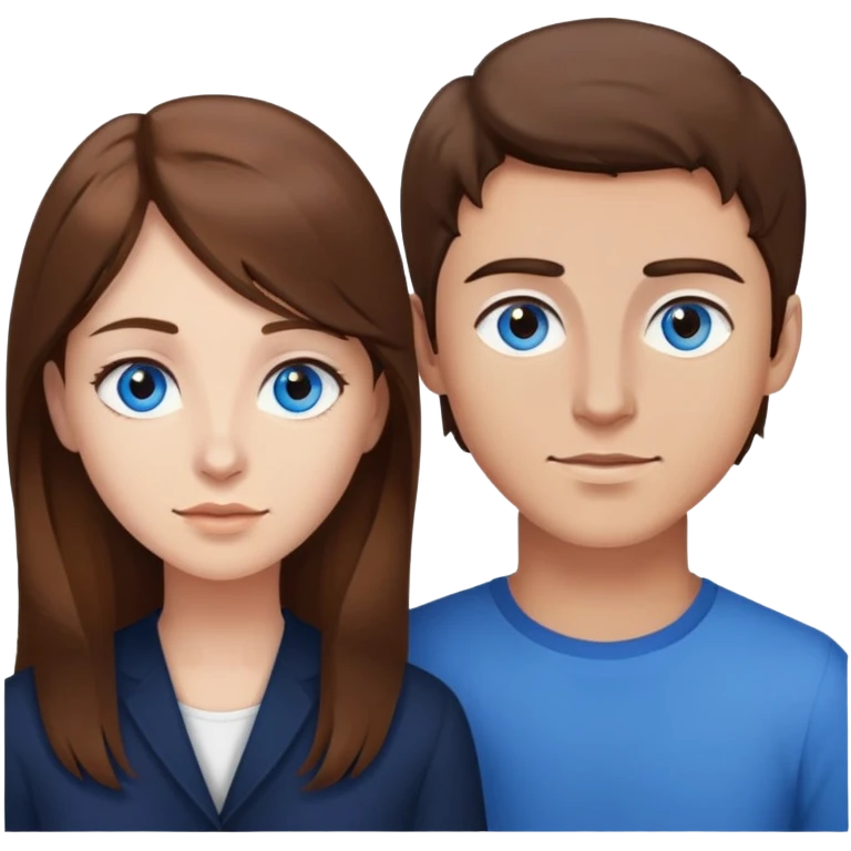 Jeune homme cheveux brun yeux bleu avec femme cheveux châtain yeux bruns emoji