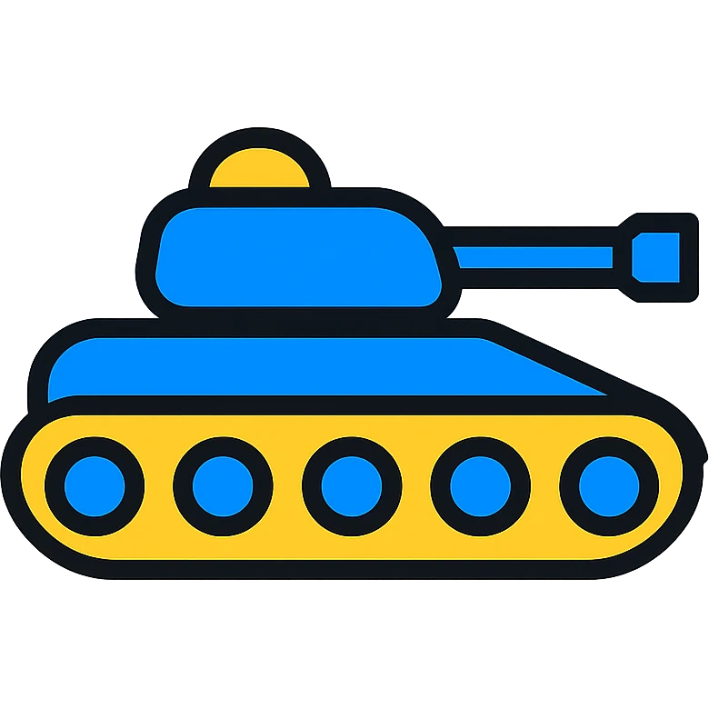 Ukrainian battle tank in blue and yellow national colors, color outline icon style emoji