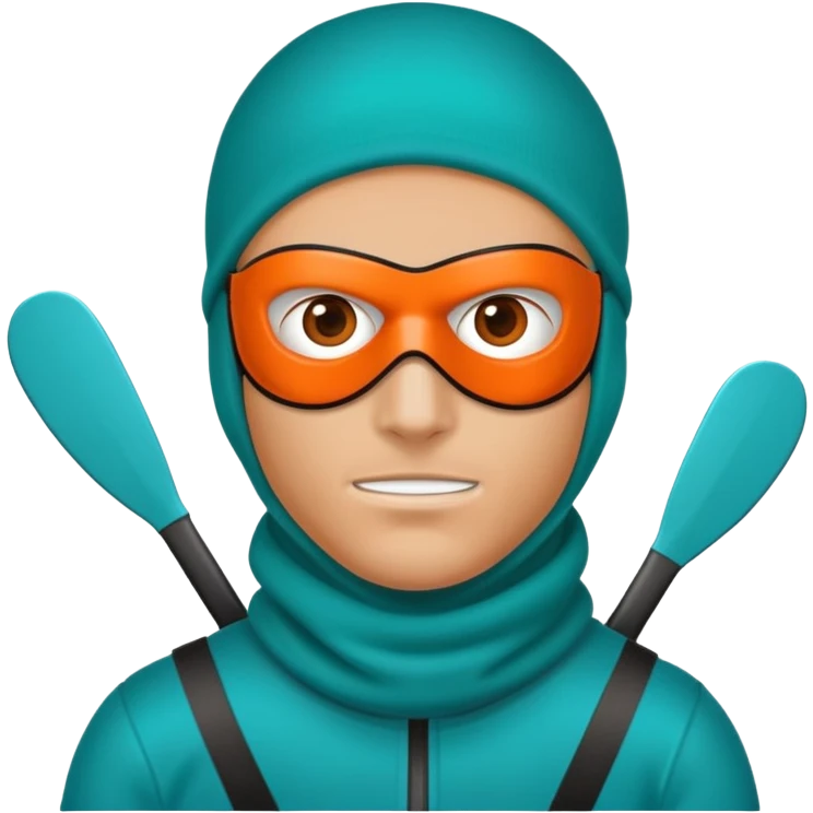 sinister-looking robber with teal and orange ski mask emoji