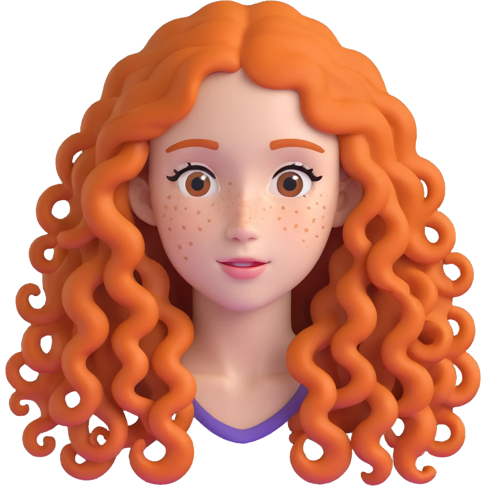 Pretty girl with extremely long curly hair and numerous freckles across her face emoji
