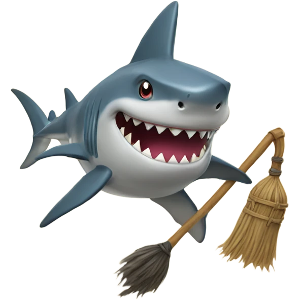 Shark riding a broom emoji
