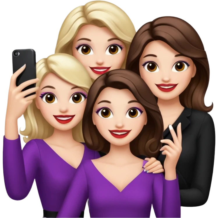 Glam girls in a group of 3 friends , taking a selfie  emoji
