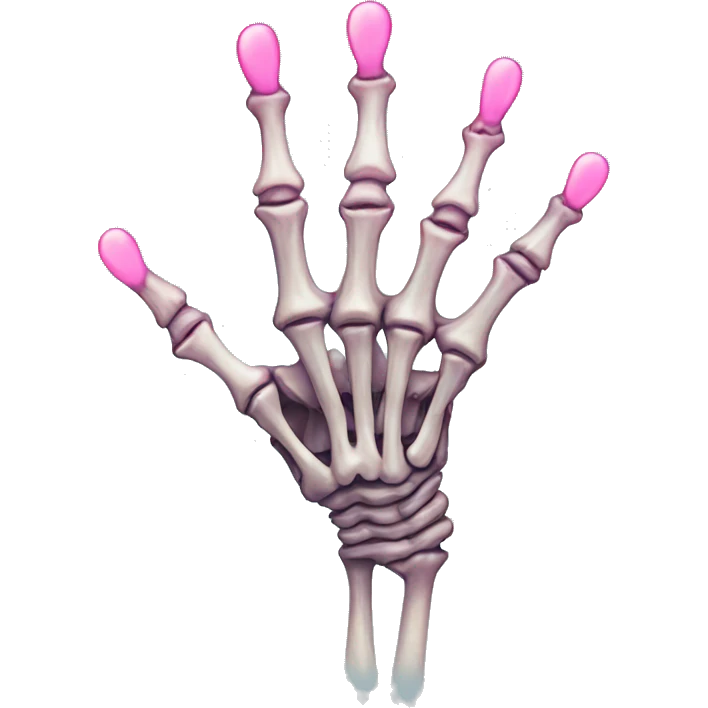 Skeleton hand w pink heart on middle finger emoji