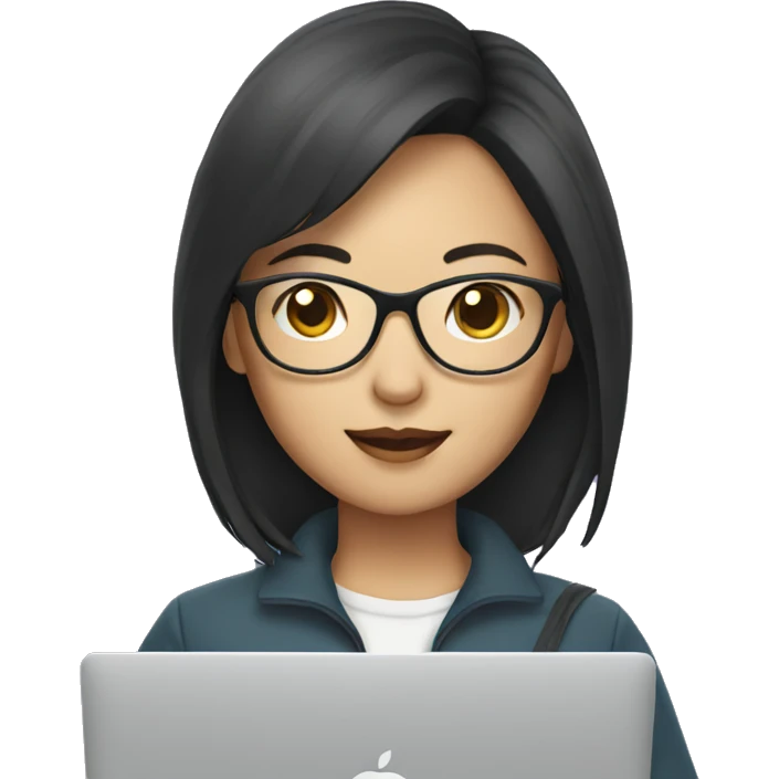 asian woman with glasses holding macbook emoji