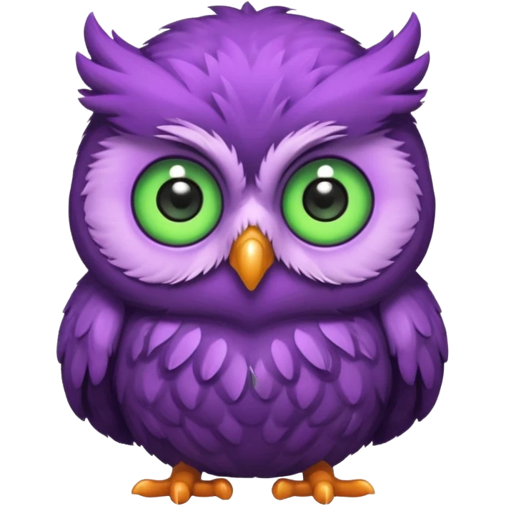Purple baby owl with green eyes emoji