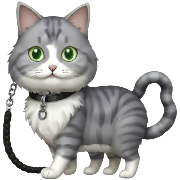gray and white cat being walked on a leash emoji