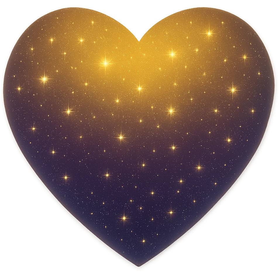 Modify the heart with a night sky gradient to a yellow night theme with a purple gradient, more stars, and a soft glow. Remove the background entirely  emoji