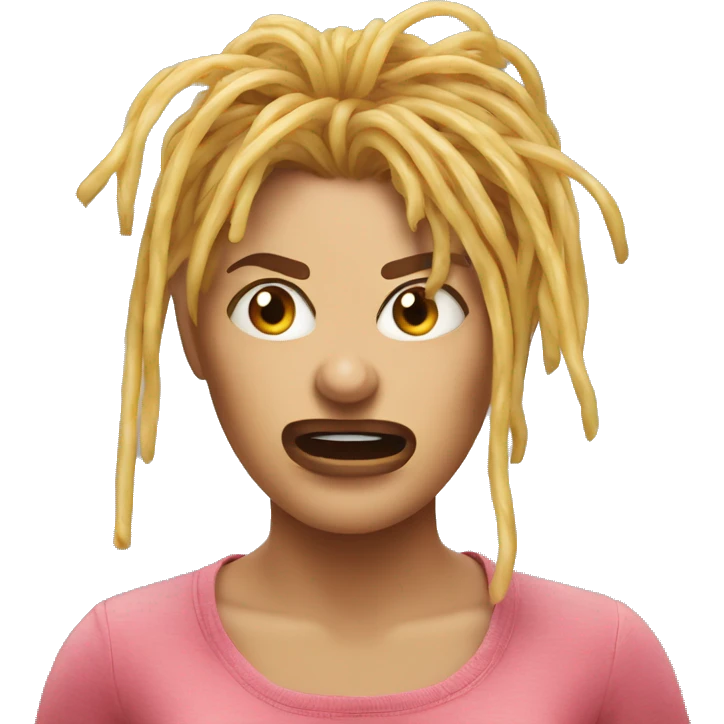 a furious woman’s face with spaghetti as hair emoji