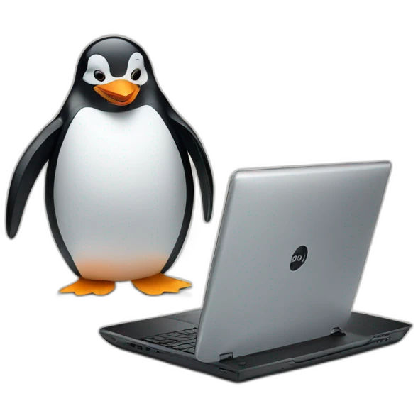 penguin with one dell brand laptop emoji