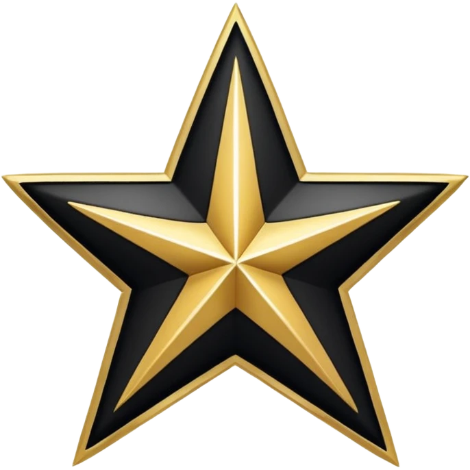 A clean and minimal digital vector graphic of a white five-pointed star centered on a black circular background, with a shiny gold ring border around the circle. The design should be flat, high-contrast, and suitable for use as a badge or emoji. emoji